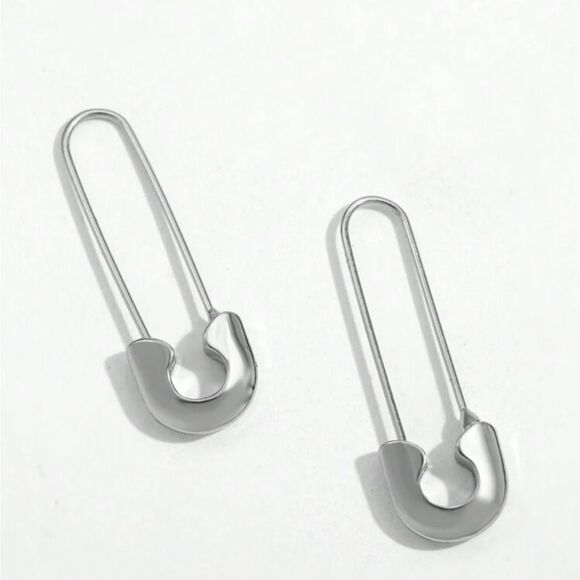 Silver Safety Pin Earrings N1342 - Picture 1 of 5